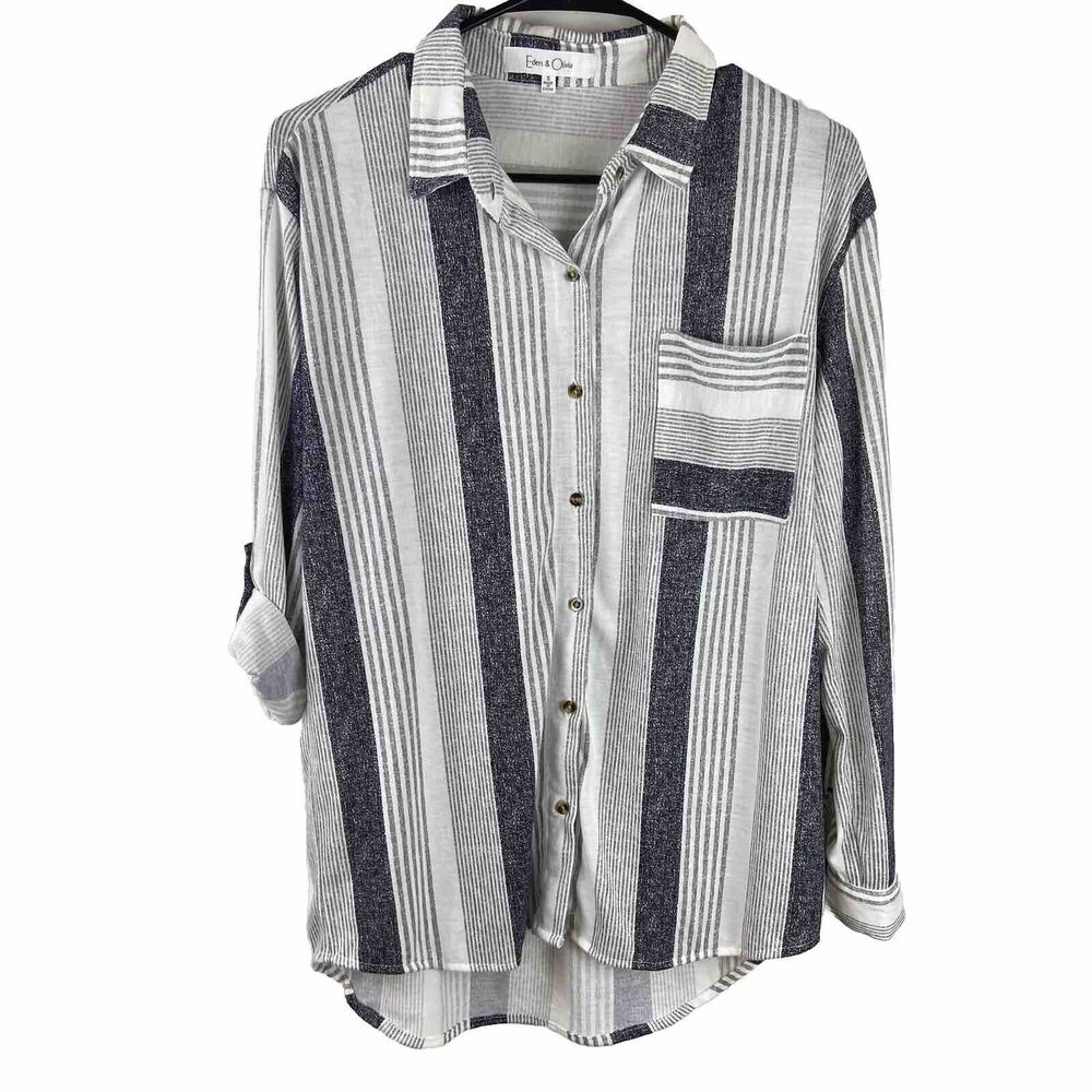 Eden & Olivia Women's Small Striped Long Sleeve Button Up Shirt Soft